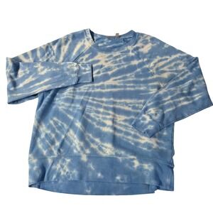 Zella Tie Dye Sweatshirt Crew Neck Long Sleeve Blue Cream Cotton Blend Size L